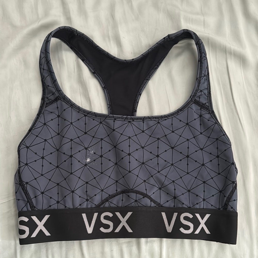 Victoria Secret Sport Women's Grey Black Print No Padding Sports Bra Sz M